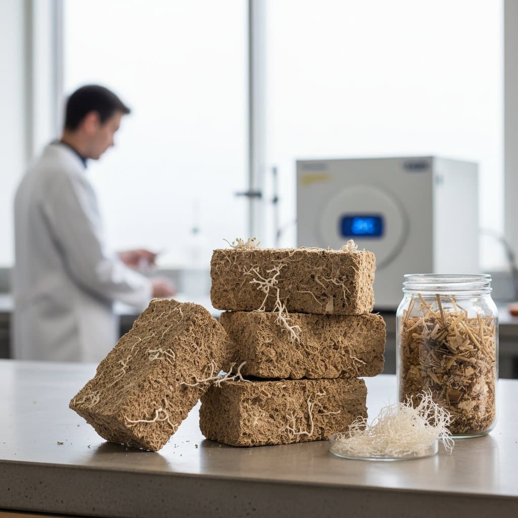 Featured image for Mycelium Bricks Grow at Room Temperature Using Farm Waste